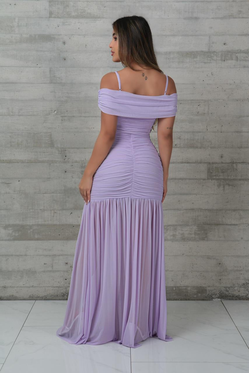 Vestido tul lila corte sirena