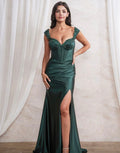 Vestido matte verde Hoja pedrería bustier