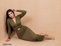 Vestido Stretch Verde olivo cinto placa dorada ￼