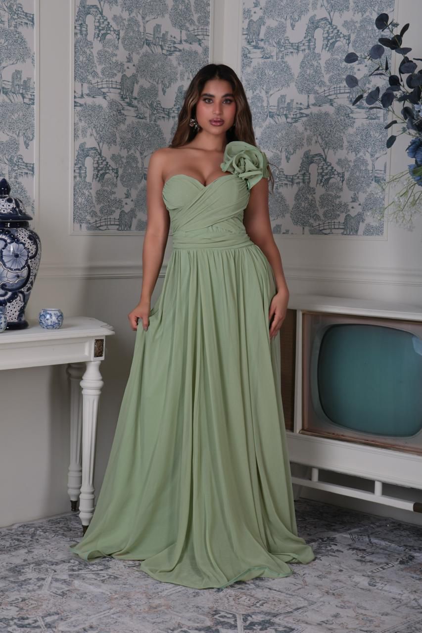 Vestido Chifon verde menta Ribete al hombro