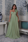 Vestido Chifon verde menta Ribete al hombro