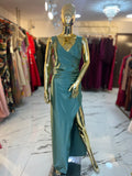Vestido verde menta drapeado liso