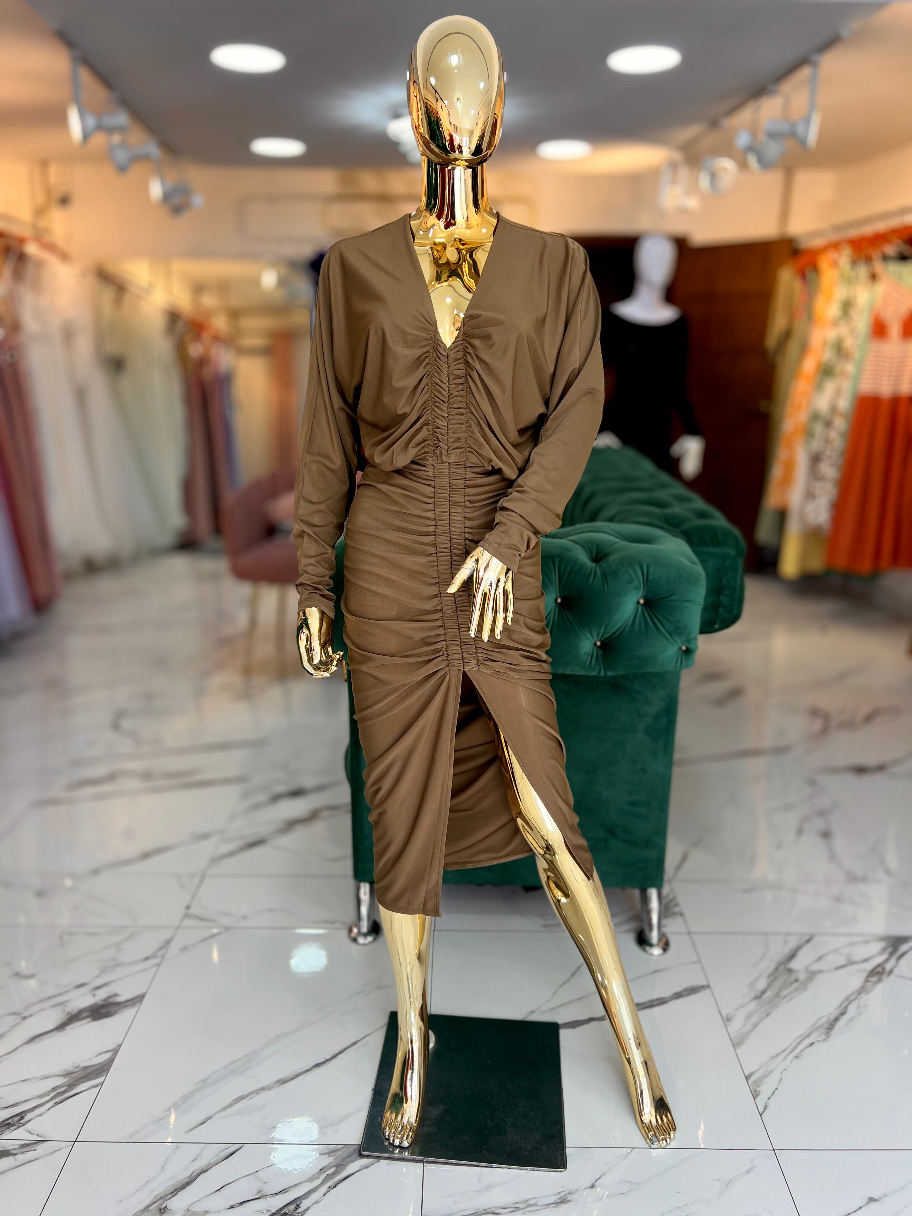 Vestido Midi café mangas