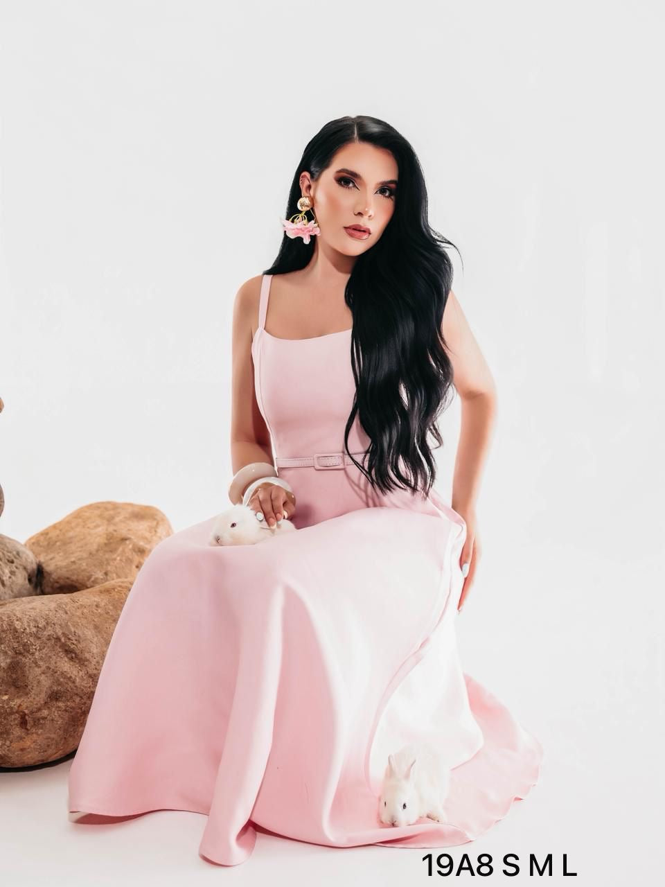 Vestido Rosa corte A Cinto