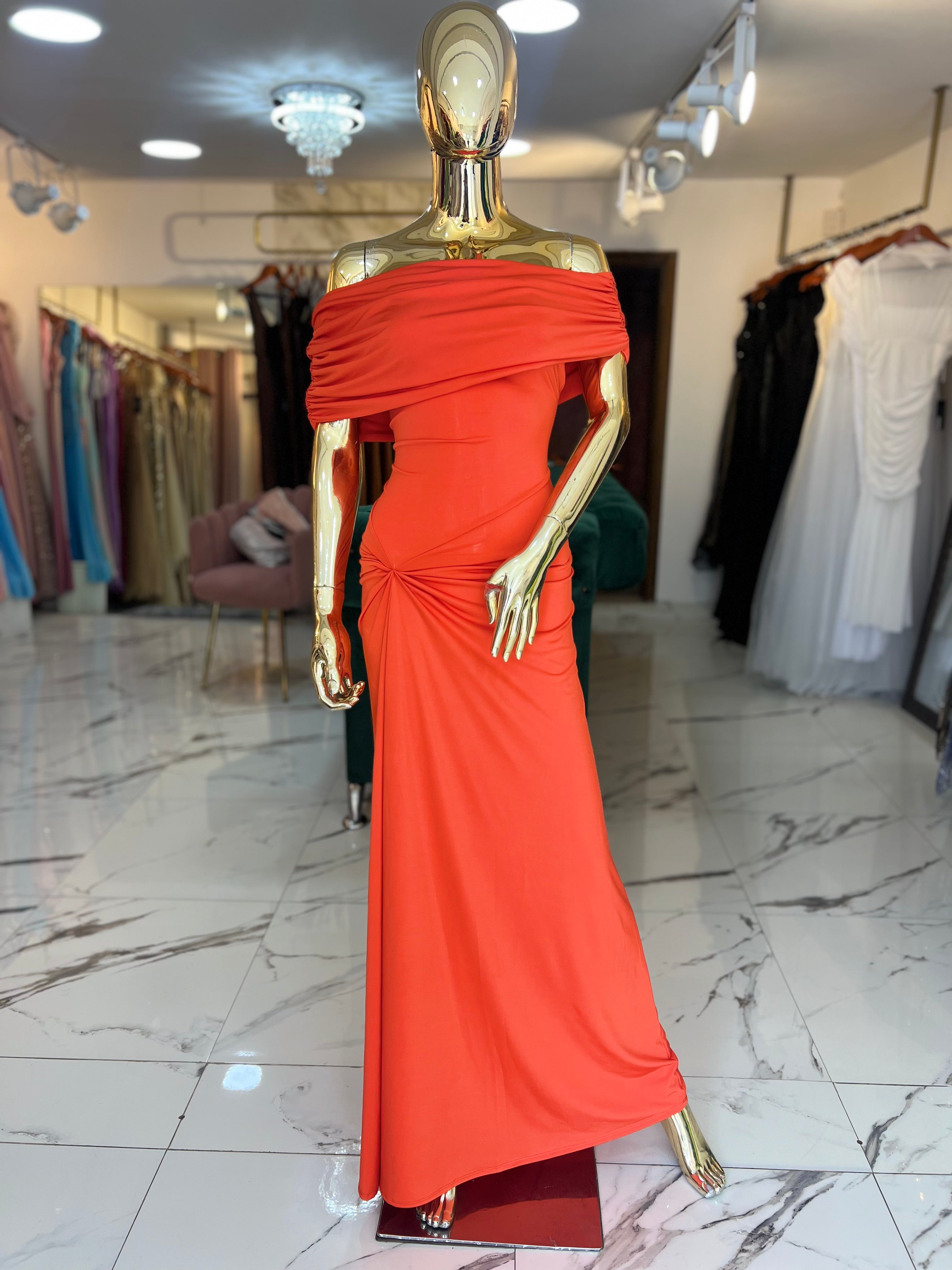 Vestido Naranja licra drapeado
