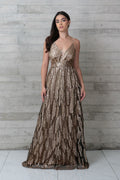 vestido tirantes negro lentejuelas doradas brillos Cóctel