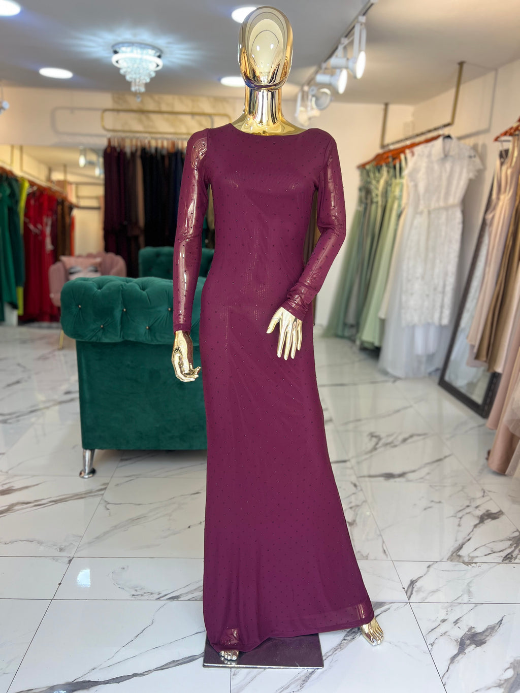 Vestido Tul vino mangas pedrería