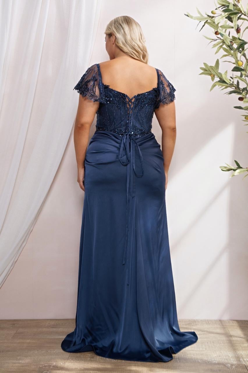 Vestidos Curvy Azul marino apliques pedrería para premium