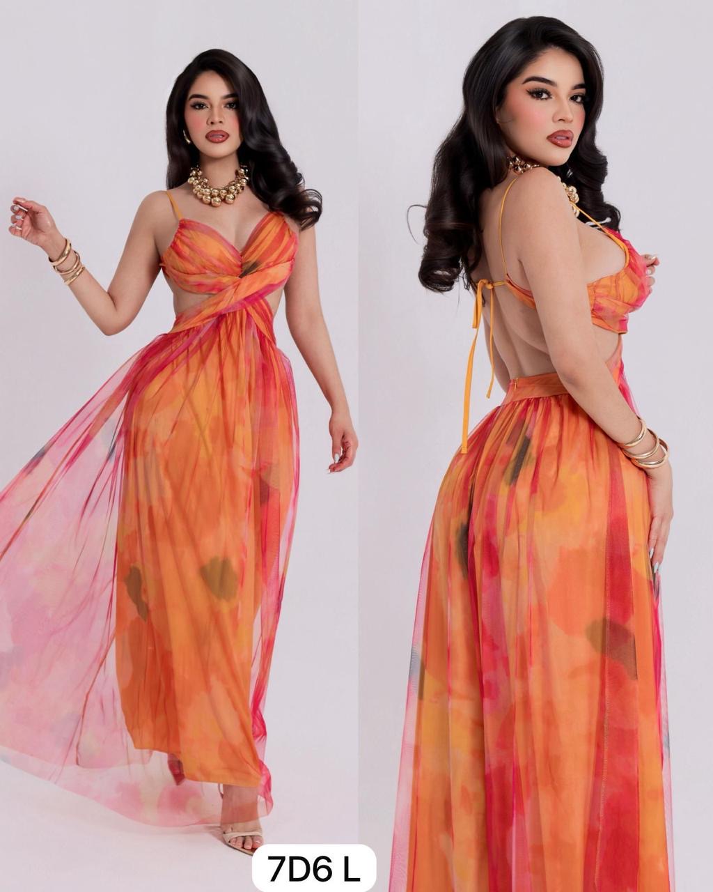 Vestido naranja estampado