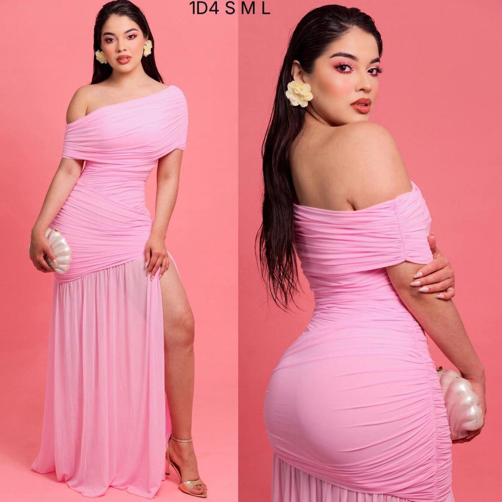 Vestido Tul plisado rosa para evento de día o tarde