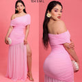 Vestido Tul plisado rosa para evento de día o tarde