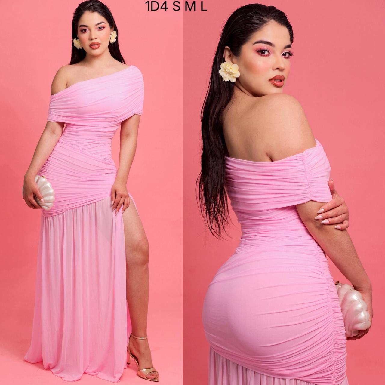 Vestido Tul plisado rosa para evento de día o tarde