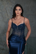 Vestido Emilia azul marino pedrería