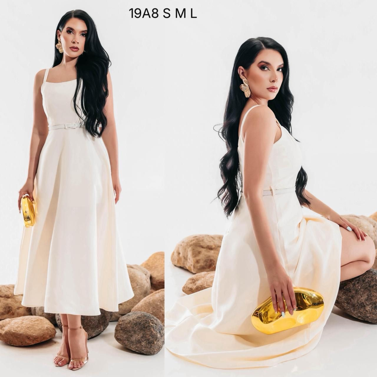 Vestido color perla corte A