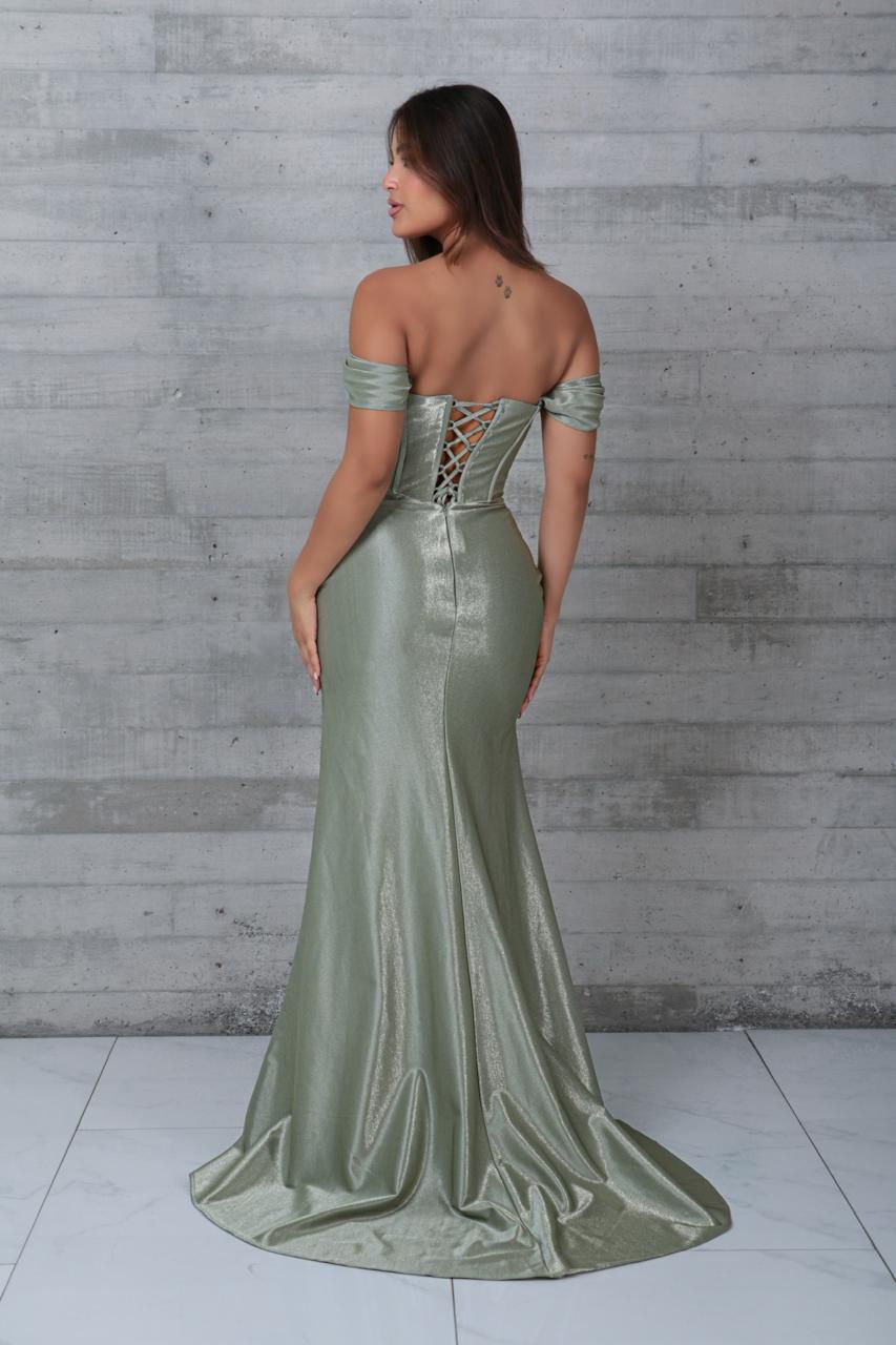 Vestido verde menta cristales florales