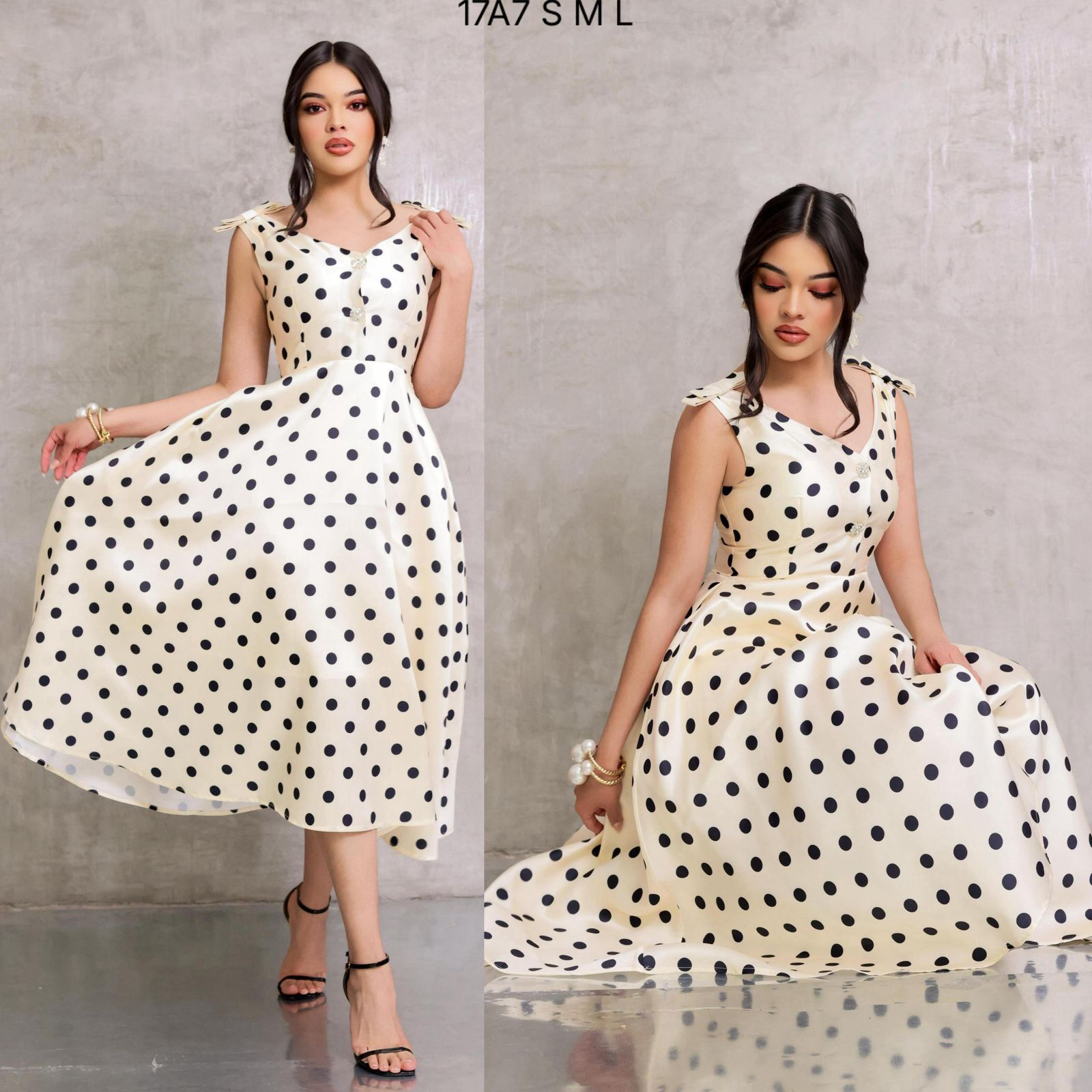 Vestido blanco lunares blancos