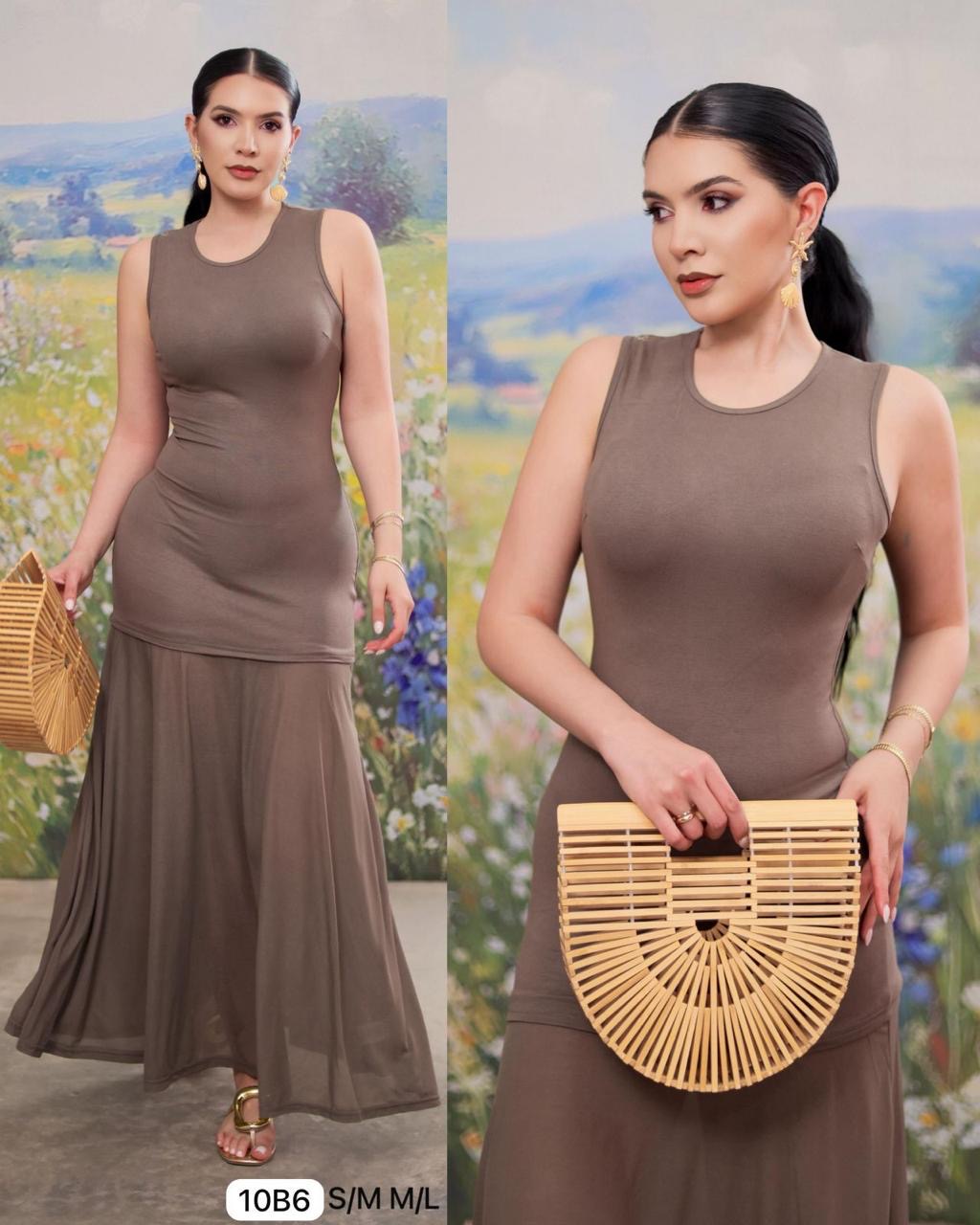 Vestido cafe punto tul inferior