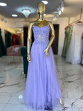 Vestido Tul lila bordado premium
