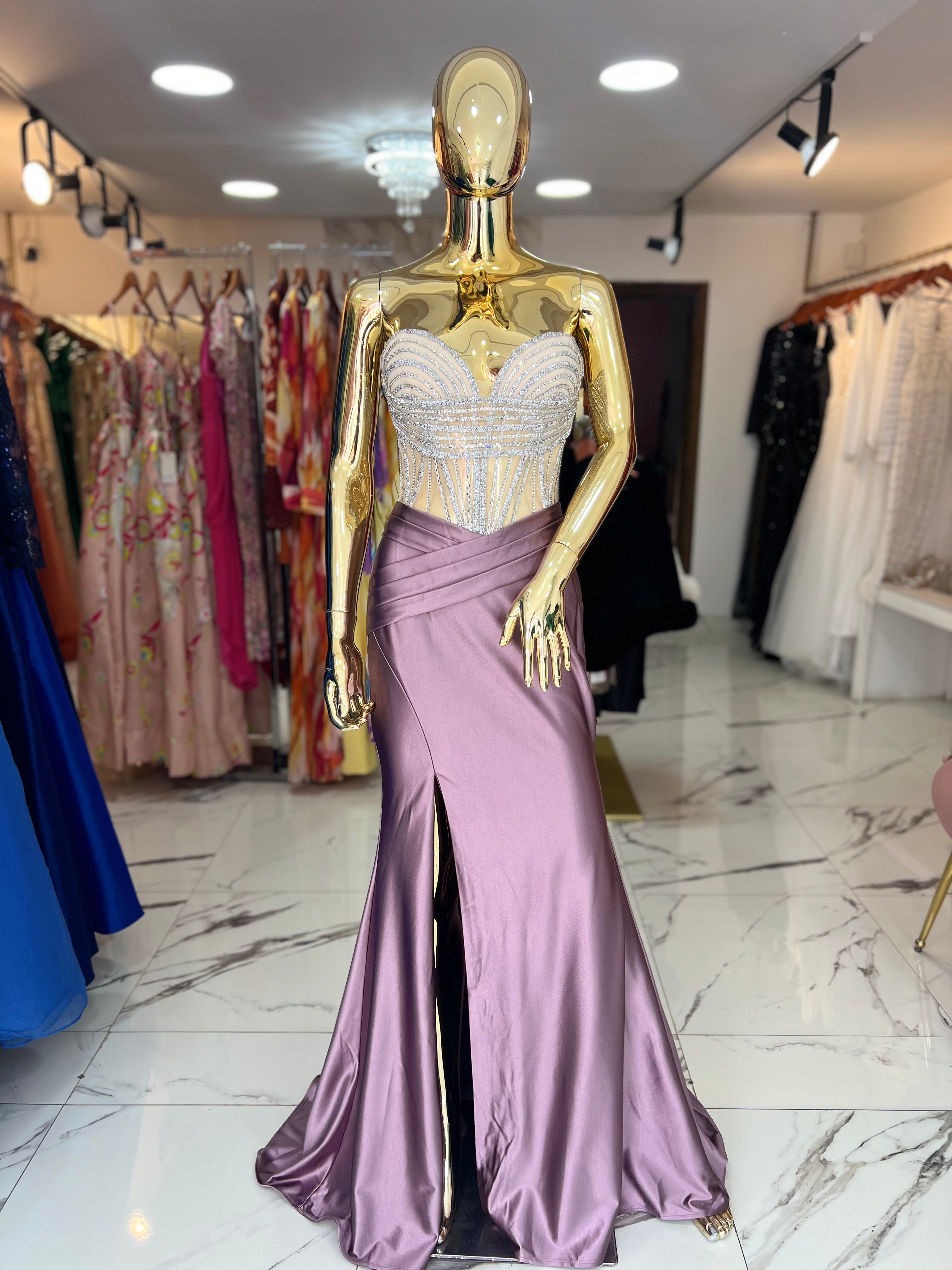 Vestido Mauve corsé pedrería