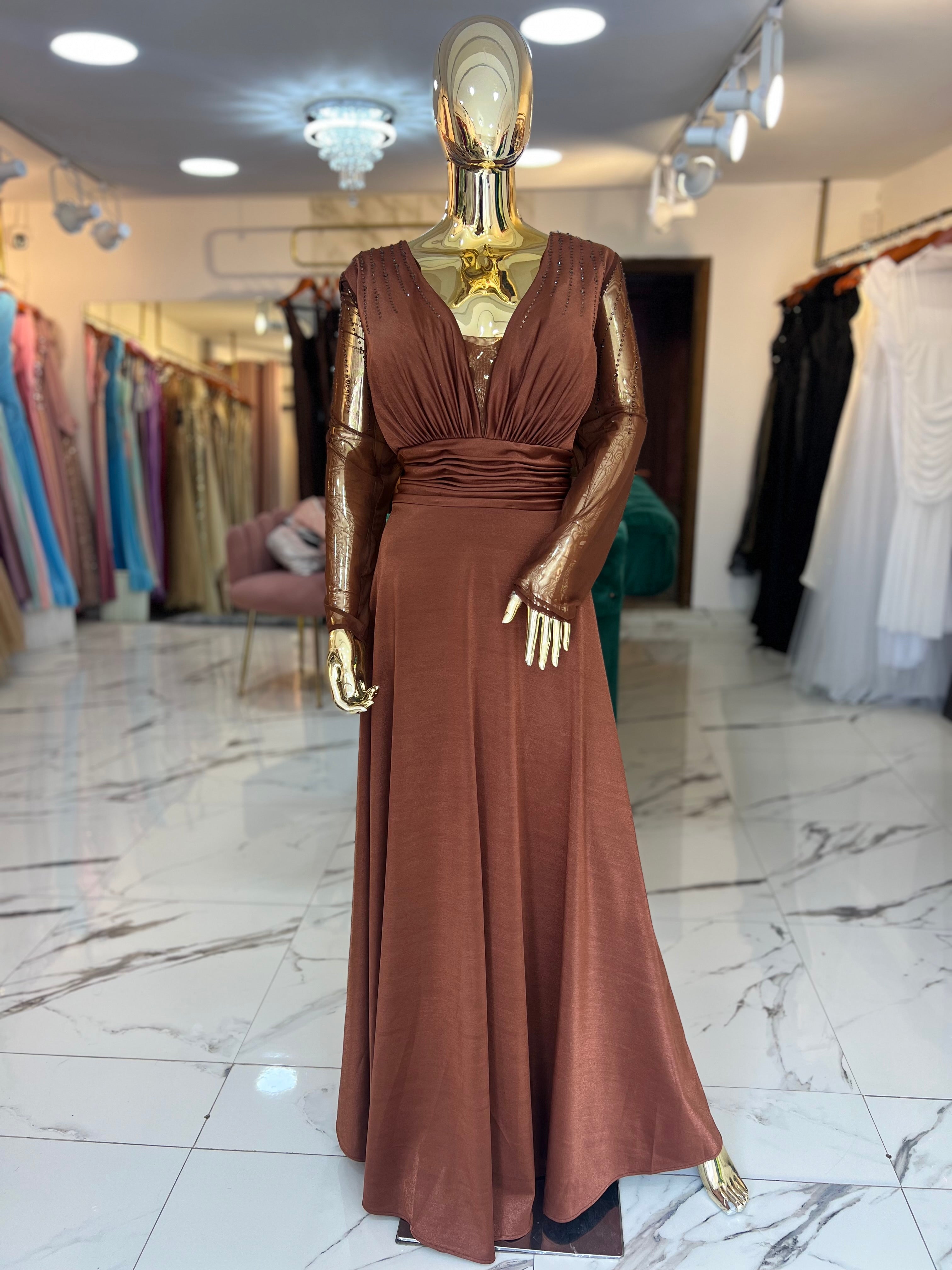 Vestido Curvi manga Larga Chevron