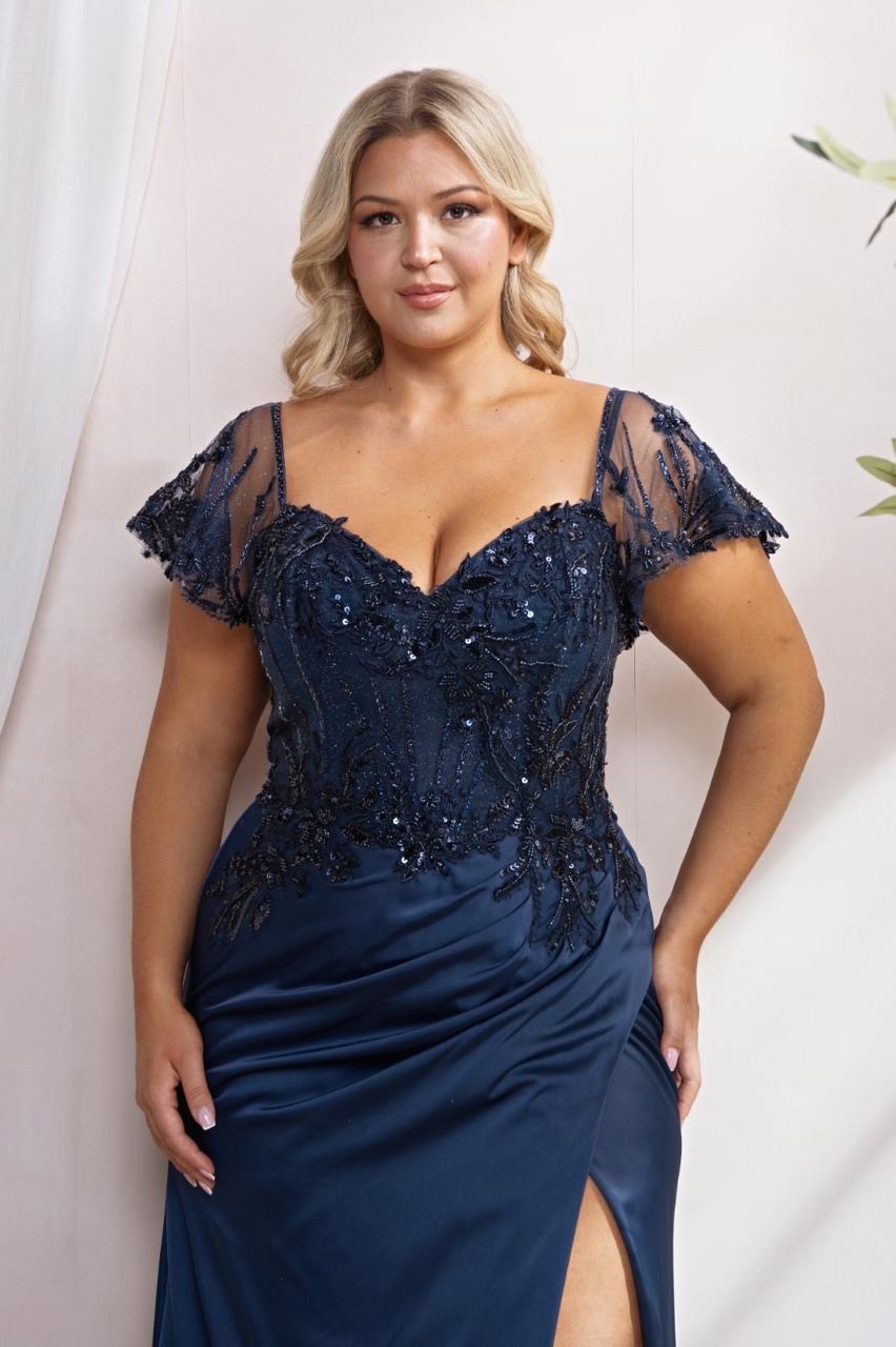 Vestidos Curvy Azul marino apliques pedrería para premium