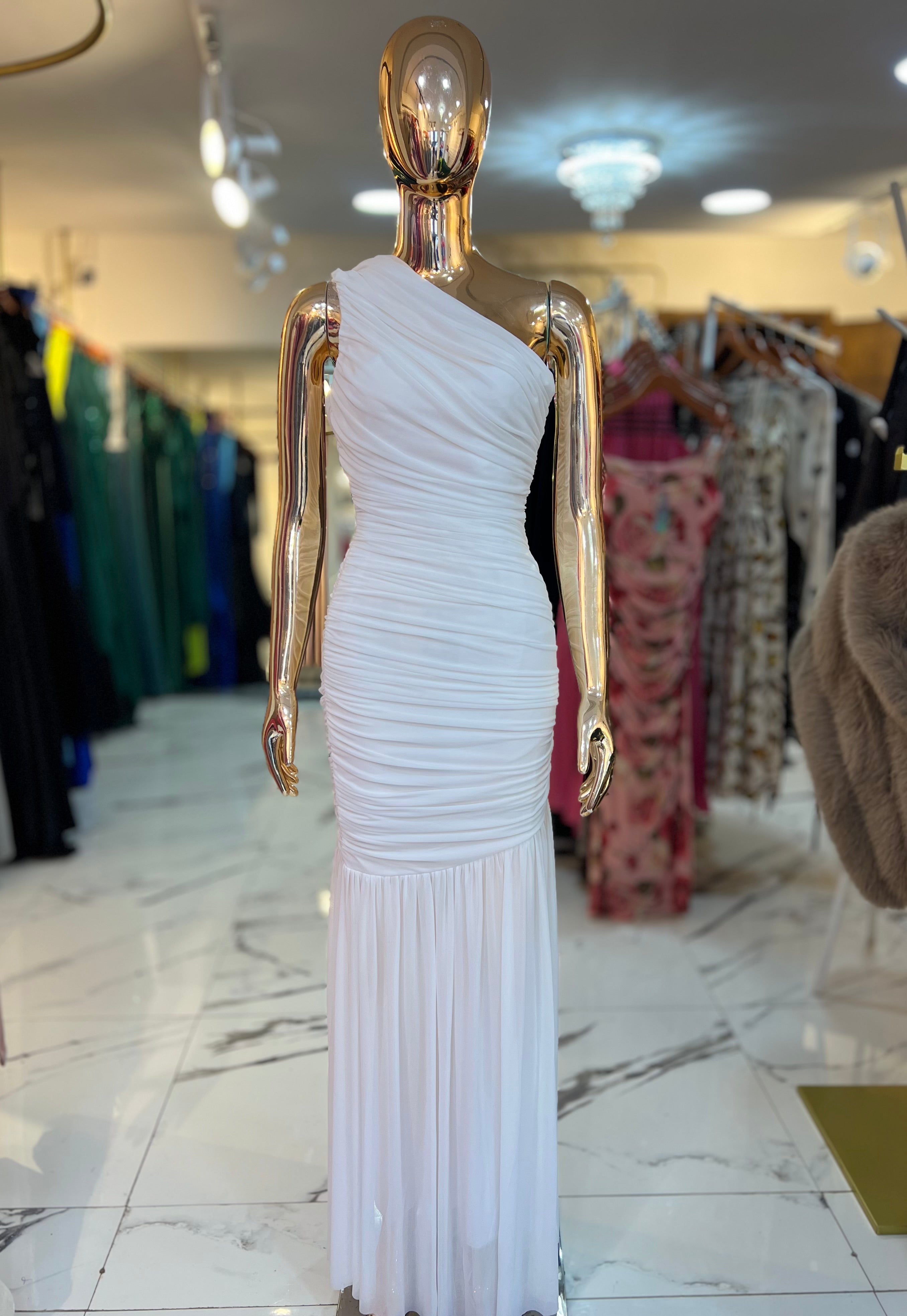 Vestido Pure Elegance Tul blanco a un hombro