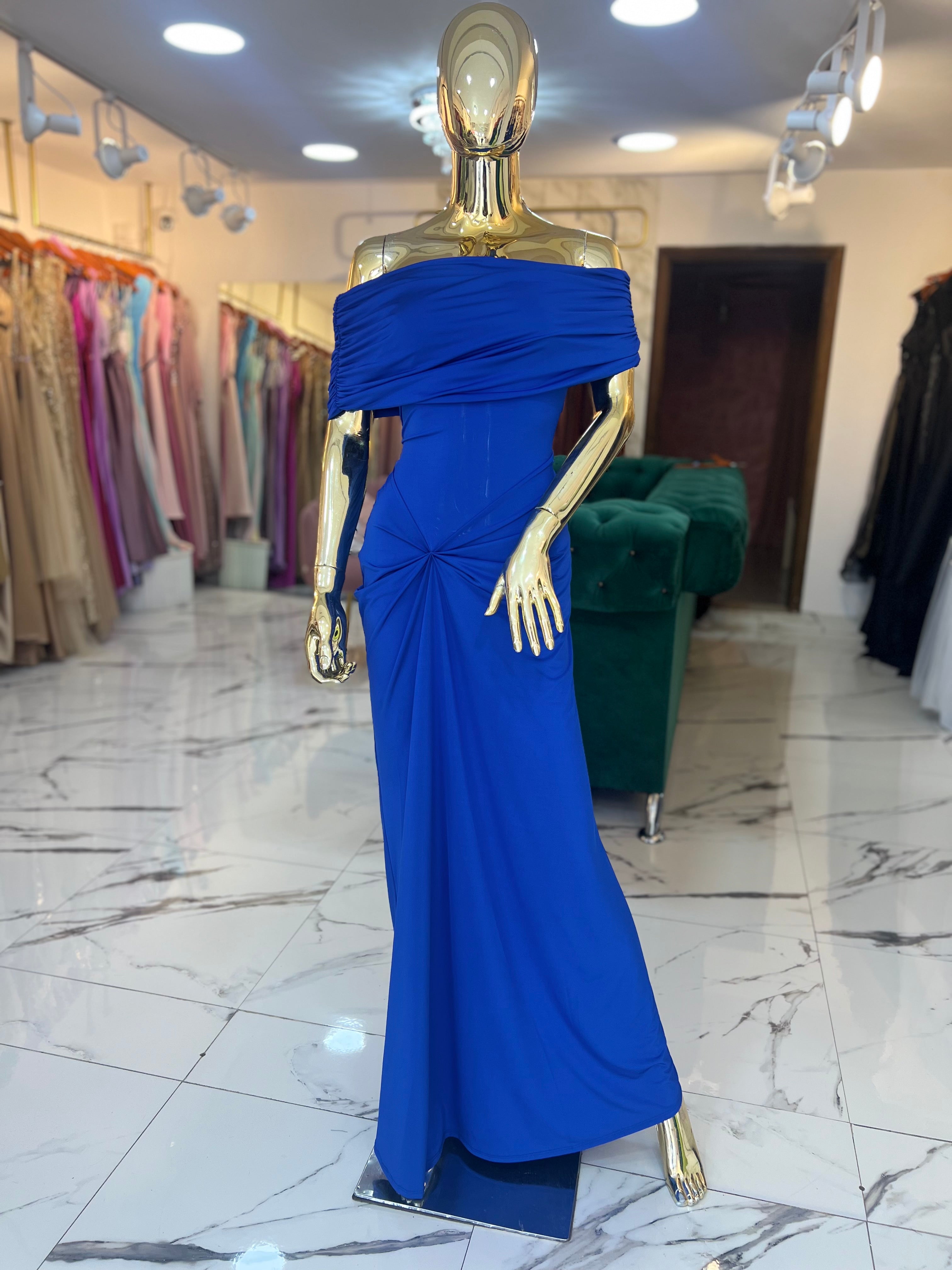 Vestido azul rey licra drapeado