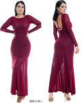Vestido Tul manga larga vino escote espalda