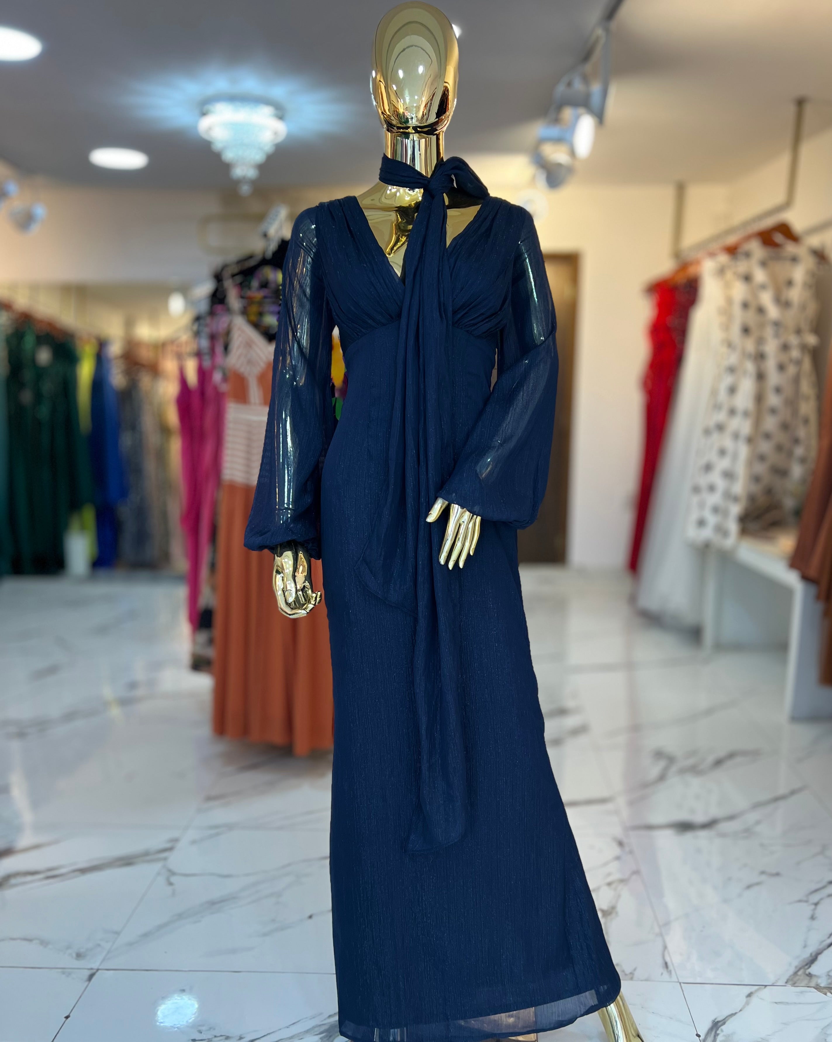 Vestido azul marino Shimmer, mascada