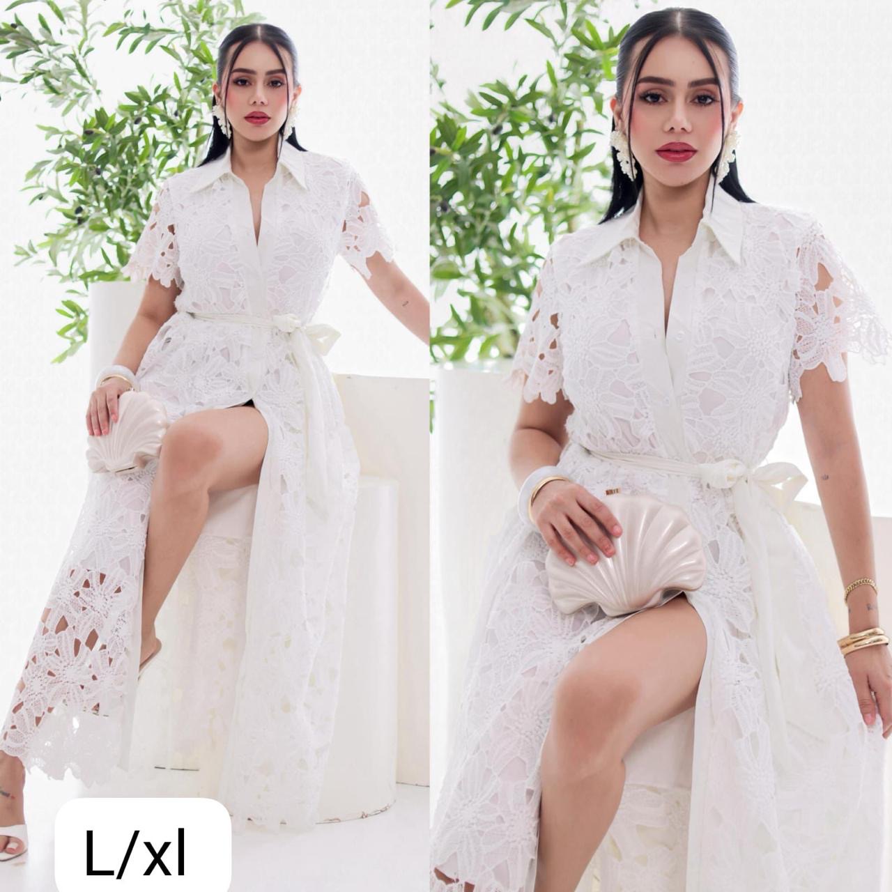 Vestido cinto encaje blanco