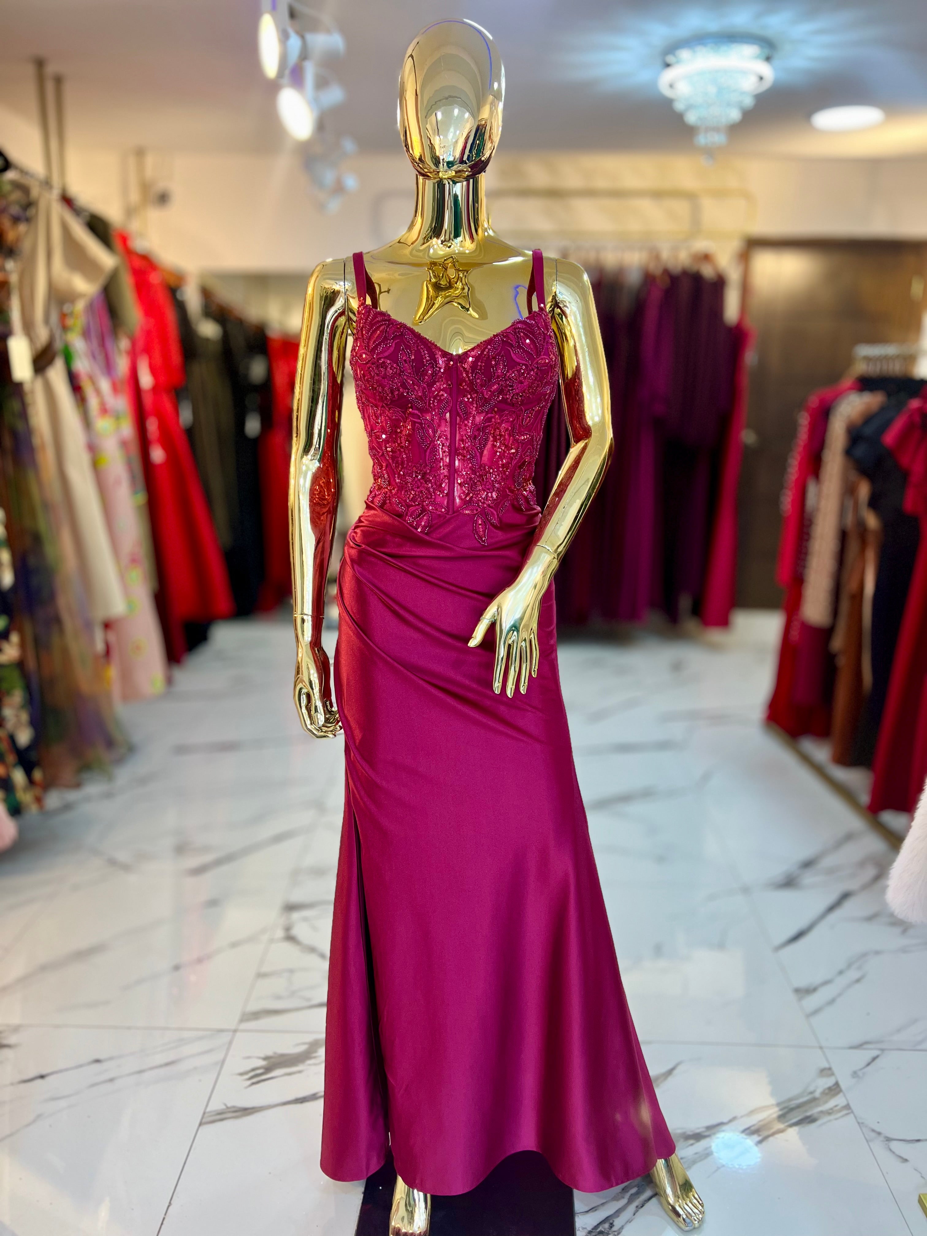 Vestido Fuchsia Glam corsé bordado