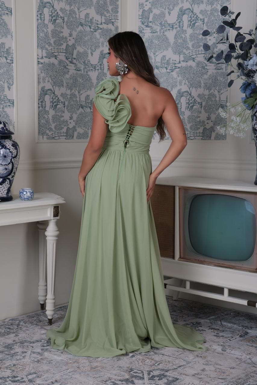 Vestido Chifon verde menta Ribete al hombro