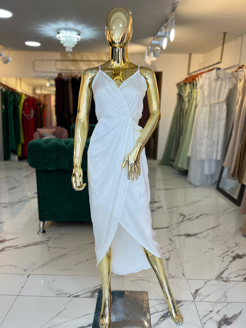 Vestido satén blanco con forro