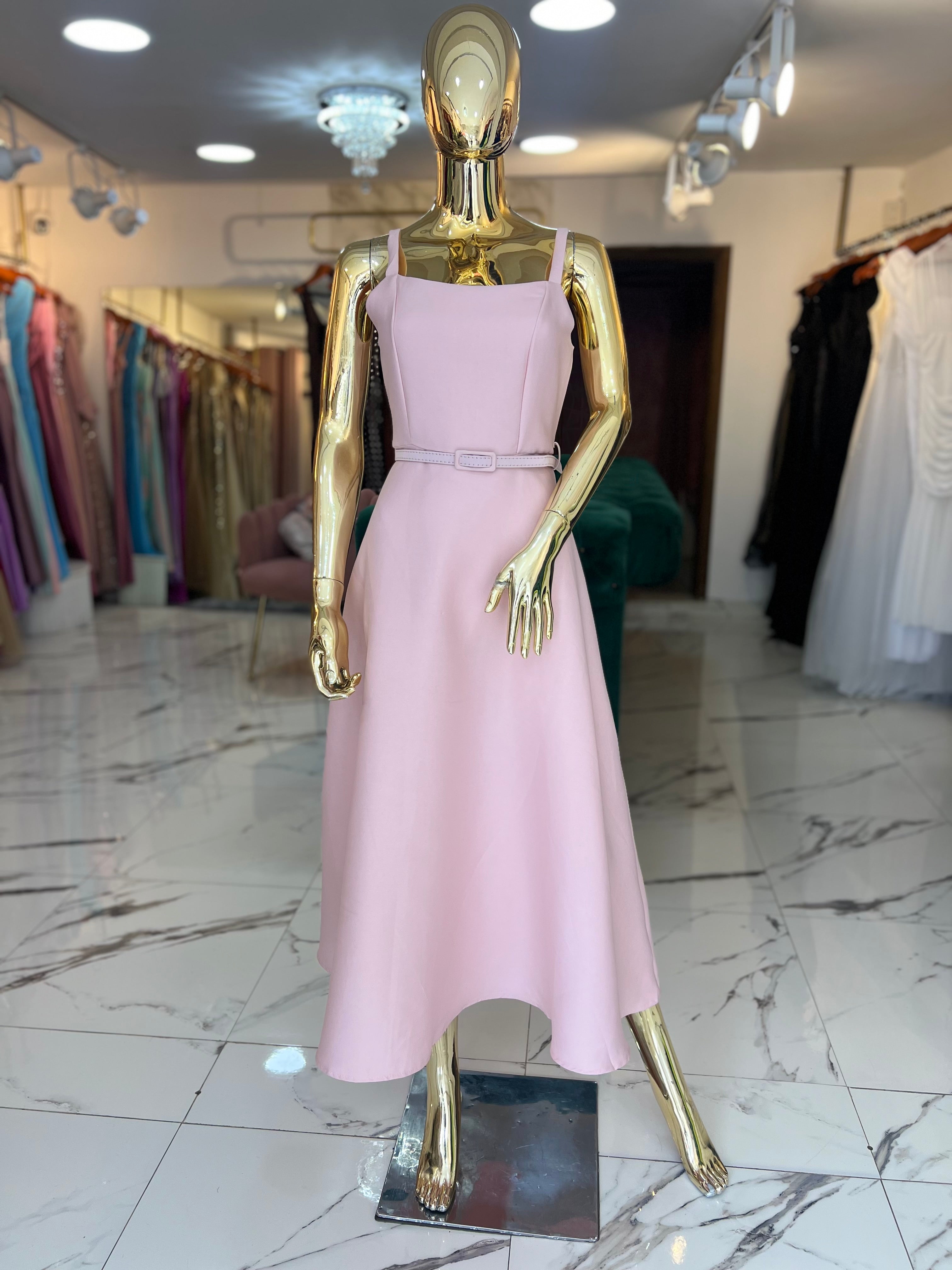 Vestido Rosa corte A Cinto