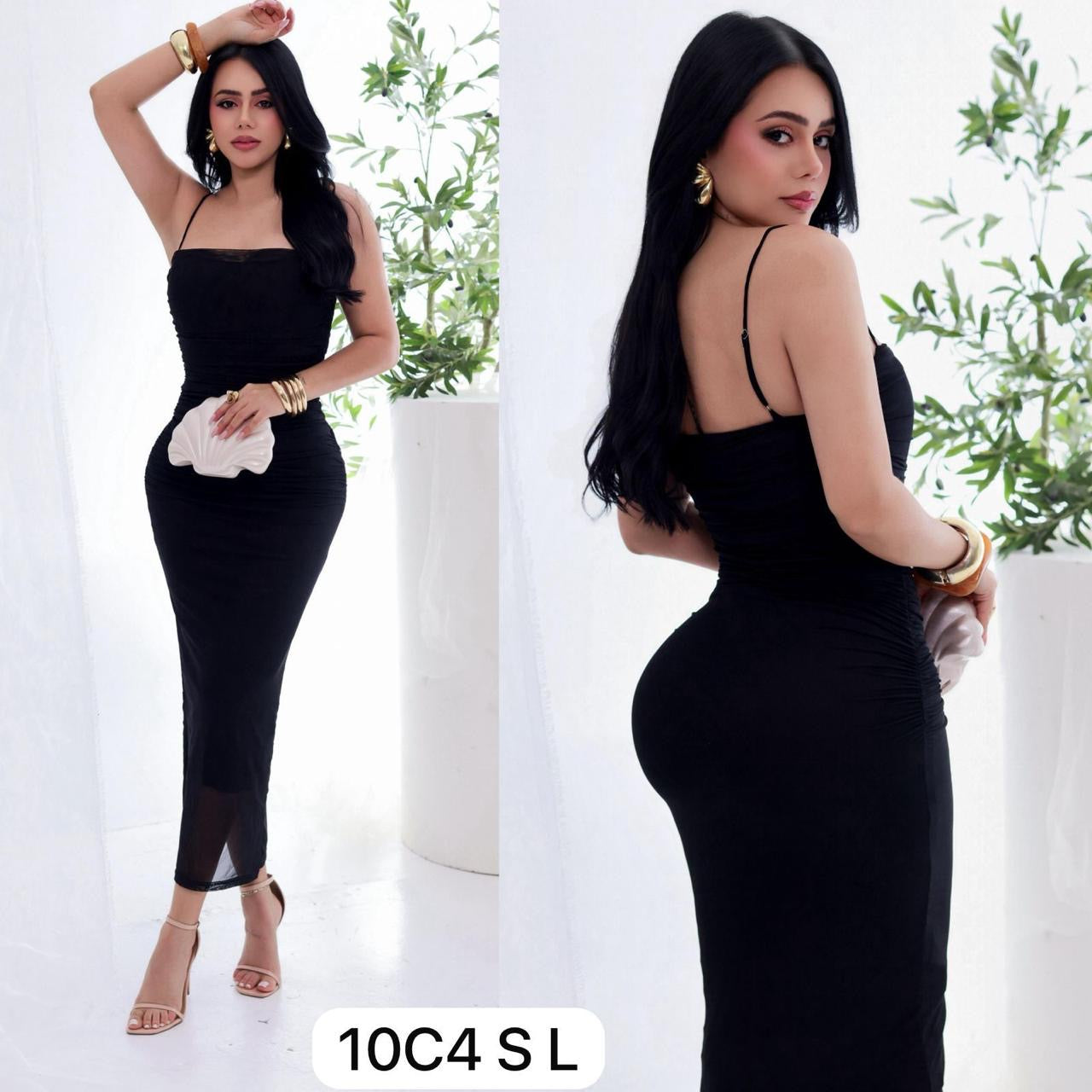 Vestido Tul negro plisado con forro