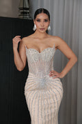 Vestido nude cristales, cauda desmontable