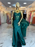 Vestido verde Esmeralda corsé traslúcido shimer