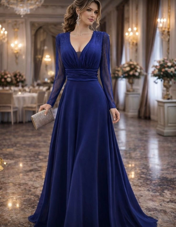 Vestido Curvy manga larga azul marino