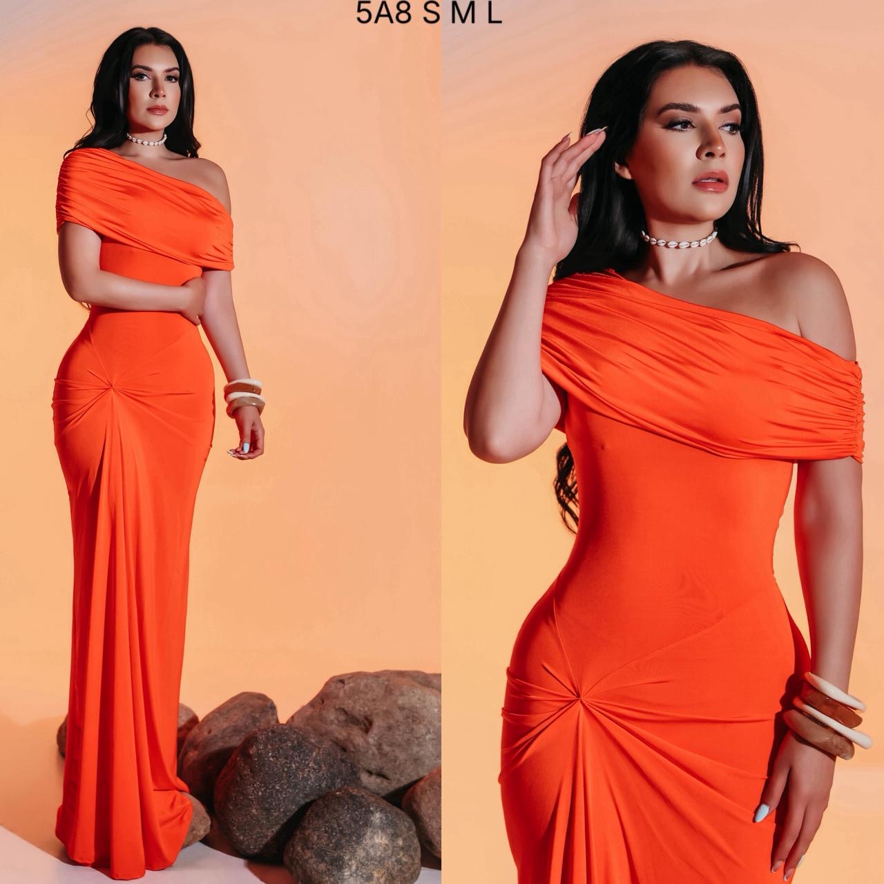 Vestido Naranja licra drapeado