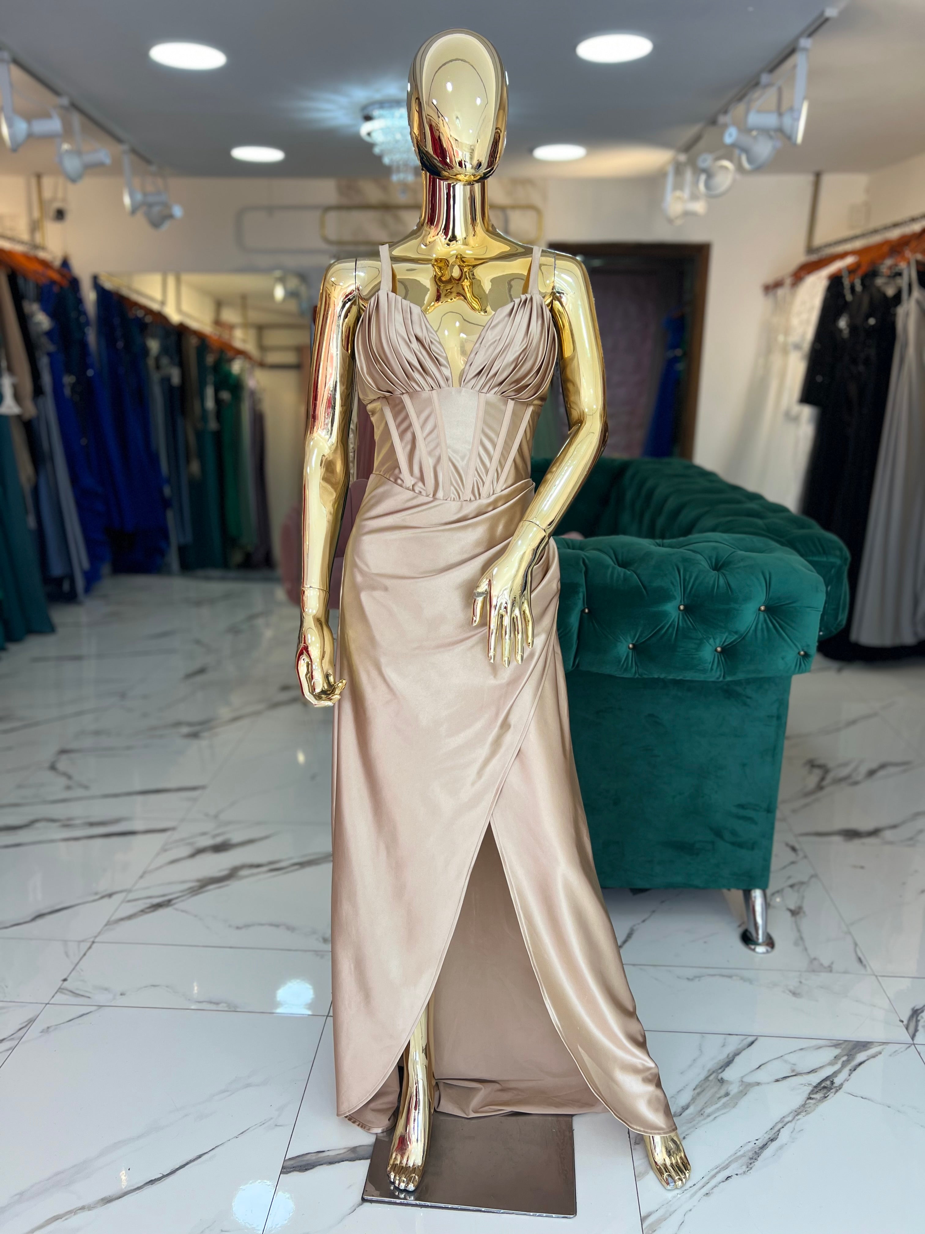 Vestido dorado corsé Stretch