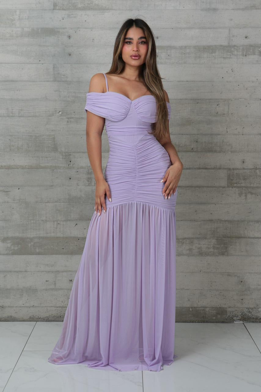 Vestido tul lila corte sirena