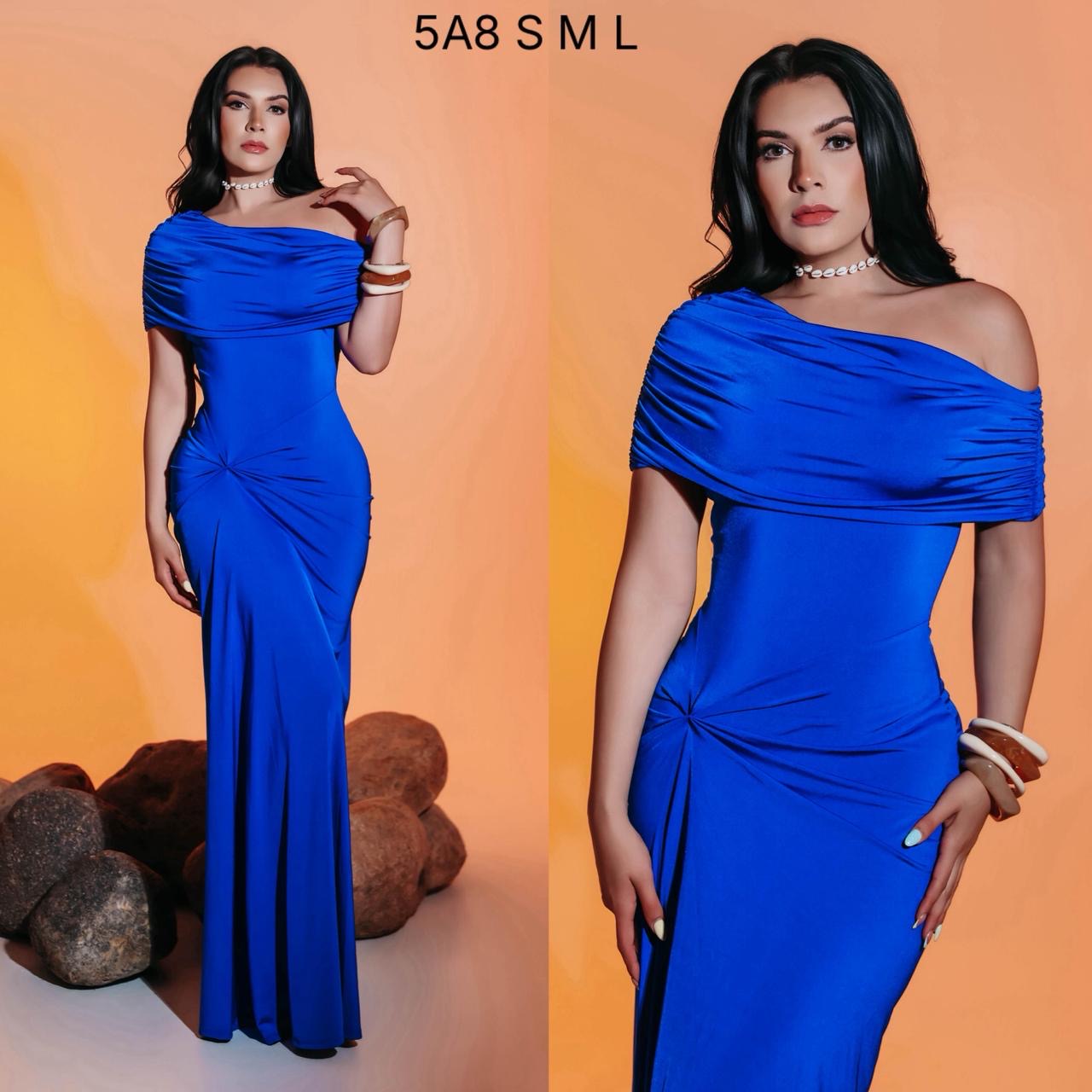 Vestido azul rey licra drapeado