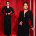 Vestido negro drapeado tela texturizada Shimmer