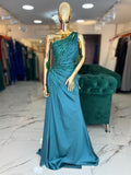 Vestido verde drapeado lentejuelas