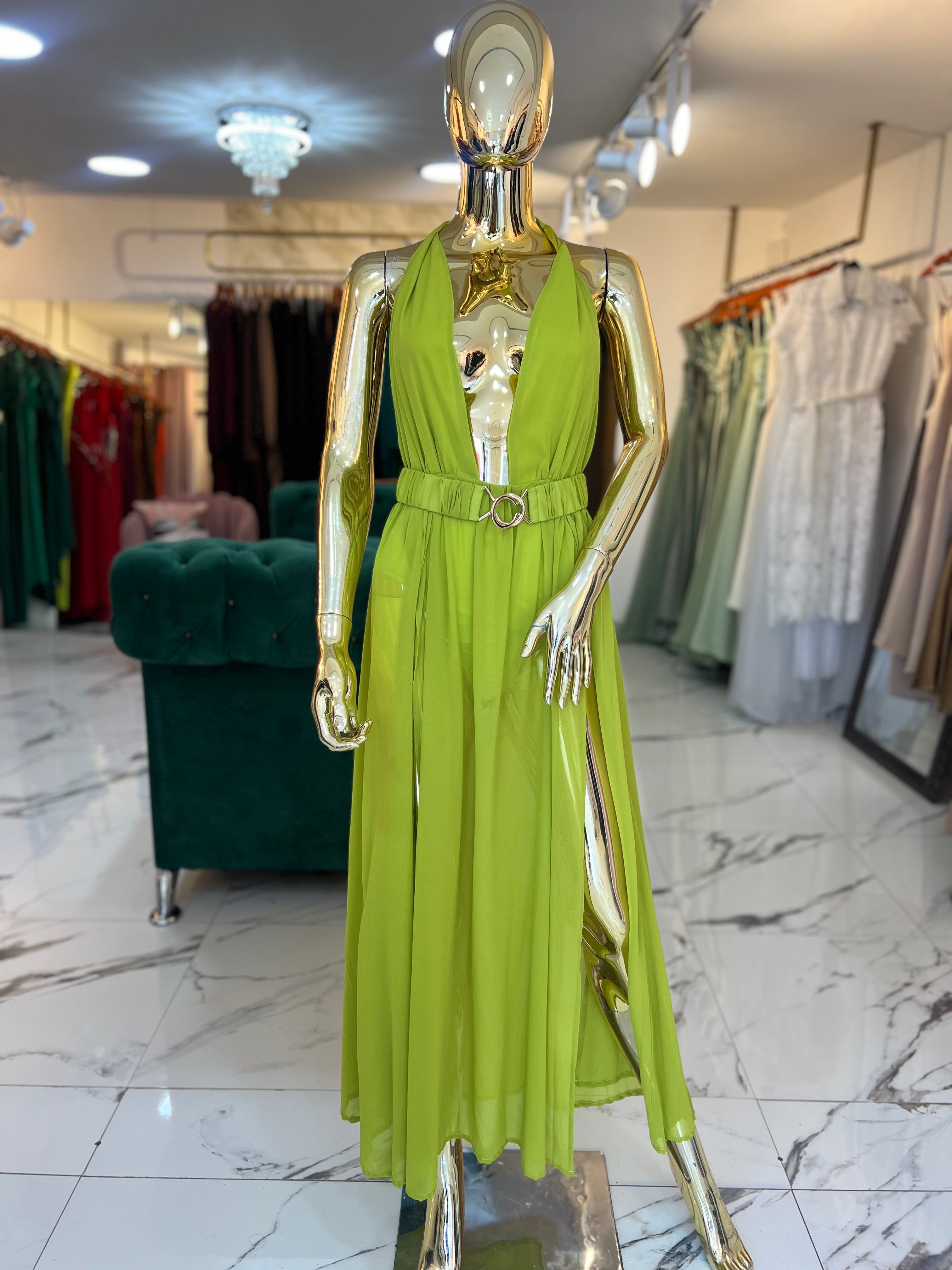 Vestido playero verde lima cinto