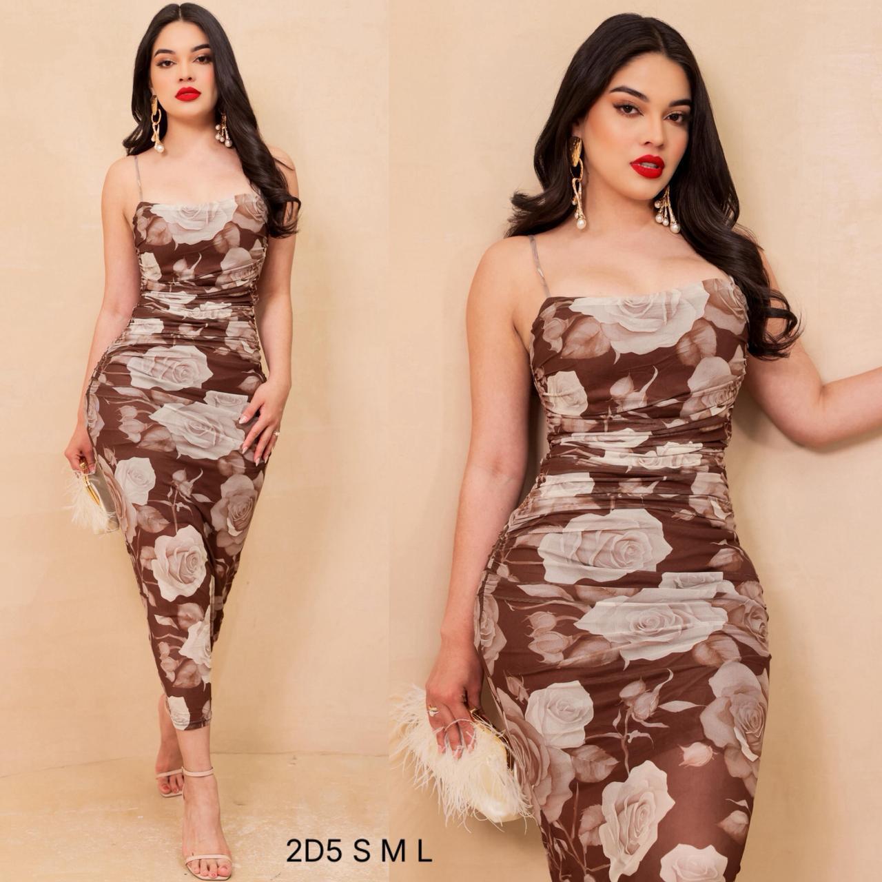 Vestido Tul café estampado floral