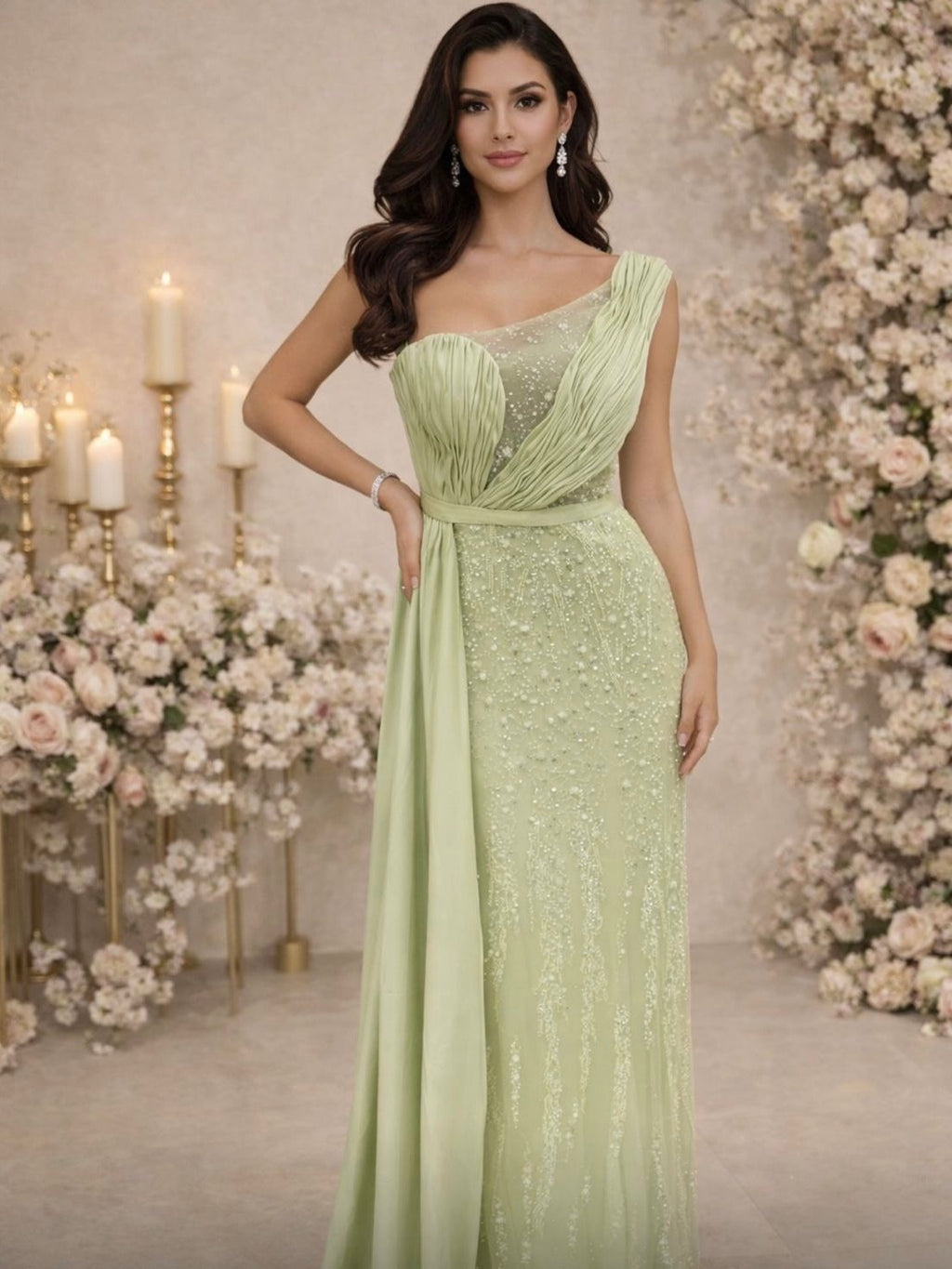 Vestido verde menta Gala Pedrería