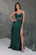 Vestido verde esmeralda corsé traslúcido