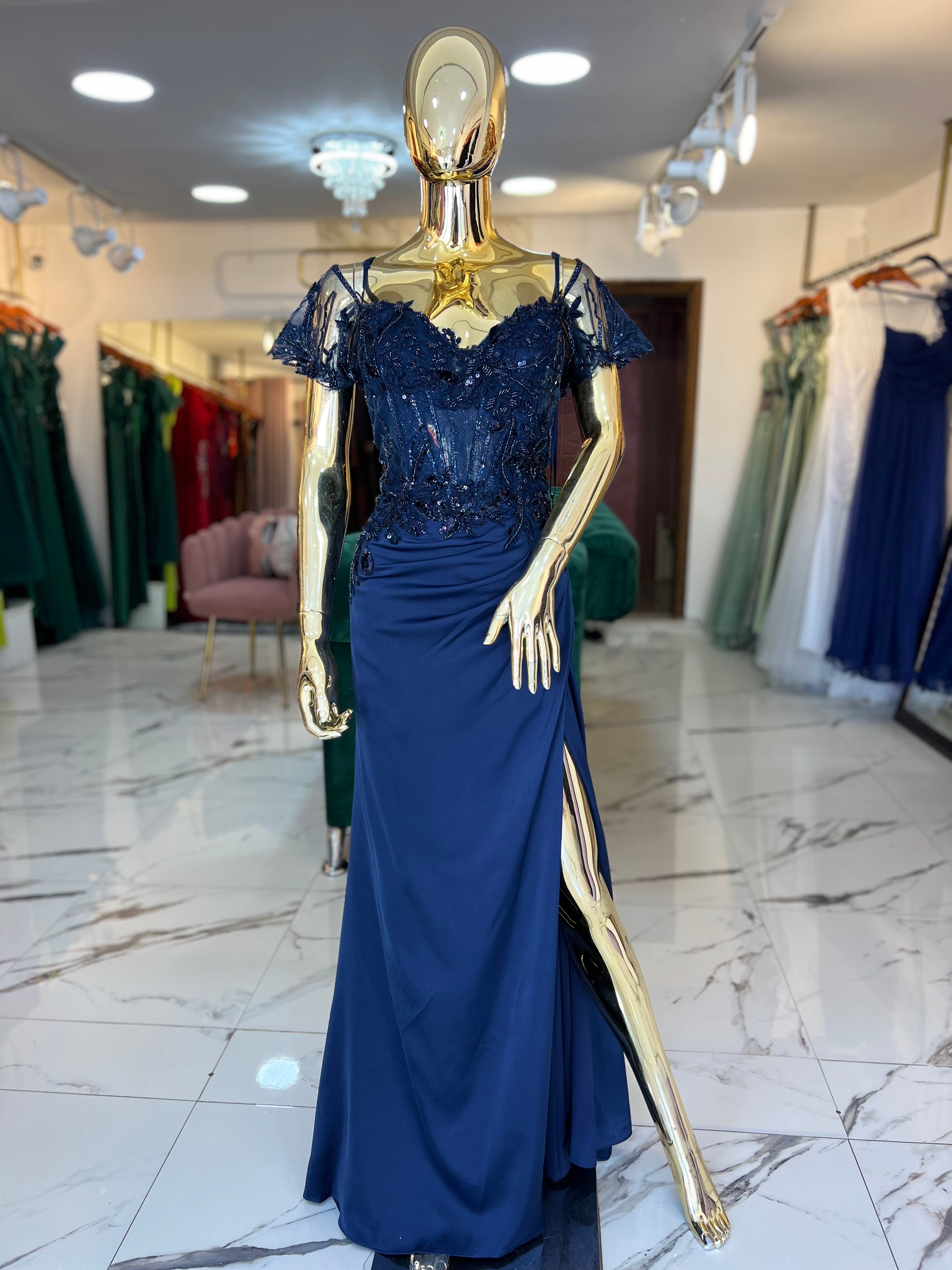 Vestidos Curvy Azul marino apliques pedrería para premium