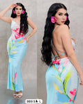 Vestido satén floral tiras